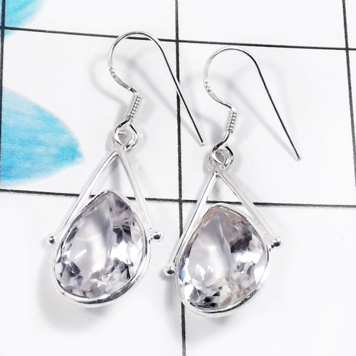 Crystal Quartz C - BZE810-925 Sterling Silver Gorgeous Handmade Bezel Earrings Part Crystal Quartz C - BZE810-925 Sterling Silver Gorgeous Handmade Bezel Earrings Part