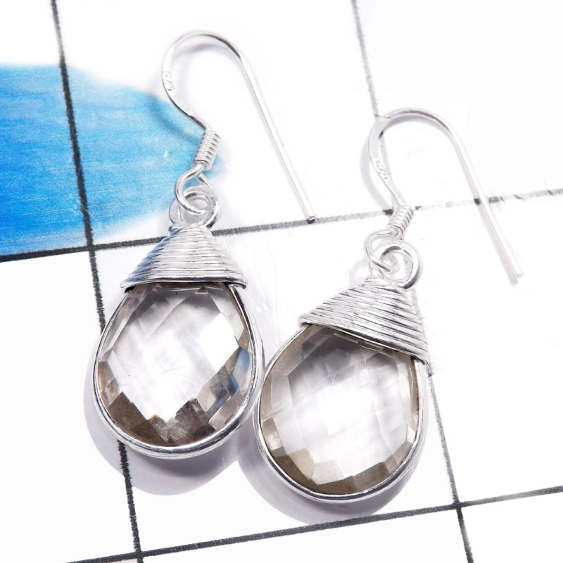 Crystal Quartz A - BZE809-Stunning 925 Sterling Silver Wholesale Bezel Earrings Des Crystal Quartz A - BZE809-Stunning 925 Sterling Silver Wholesale Bezel Earrings Des
