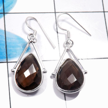 Smokey Quartz Cut D - BZE809-Stunning 925 Sterling Silver Wholesale Bezel Earrings Des Smokey Quartz Cut D - BZE809-Stunning 925 Sterling Silver Wholesale Bezel Earrings Des