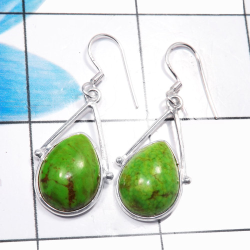 Green Turquoise E - BZE809-Stunning 925 Sterling Silver Wholesale Bezel Earrings Des Green Turquoise E - BZE809-Stunning 925 Sterling Silver Wholesale Bezel Earrings Des