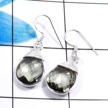 Green Amethyst Cut C - BZE808-Stunning Handmade 925 Sterling Silver Bezel Earrings Indi Green Amethyst Cut C - BZE808-Stunning Handmade 925 Sterling Silver Bezel Earrings Indi