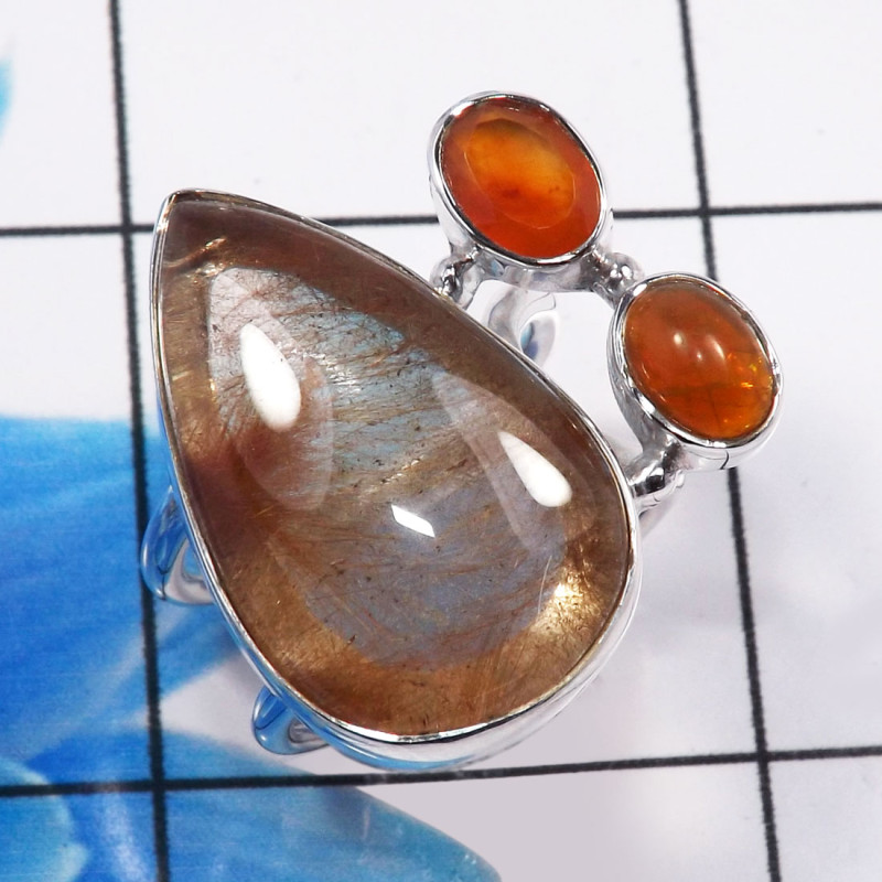 Snake Skin Jasper & Carnelian C - CLR936-Dazzling 925 Sterling Silver Party Wear Cluster Rings Fas