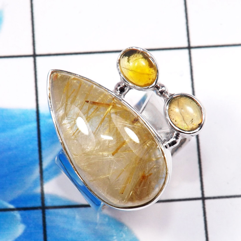 Rutile & Citrine Cab A - CLR935-925 Sterling Silver Designer Handmade Custer Rings Wholes Rutile & Citrine Cab A - CLR935-925 Sterling Silver Designer Handmade Custer Rings Wholes