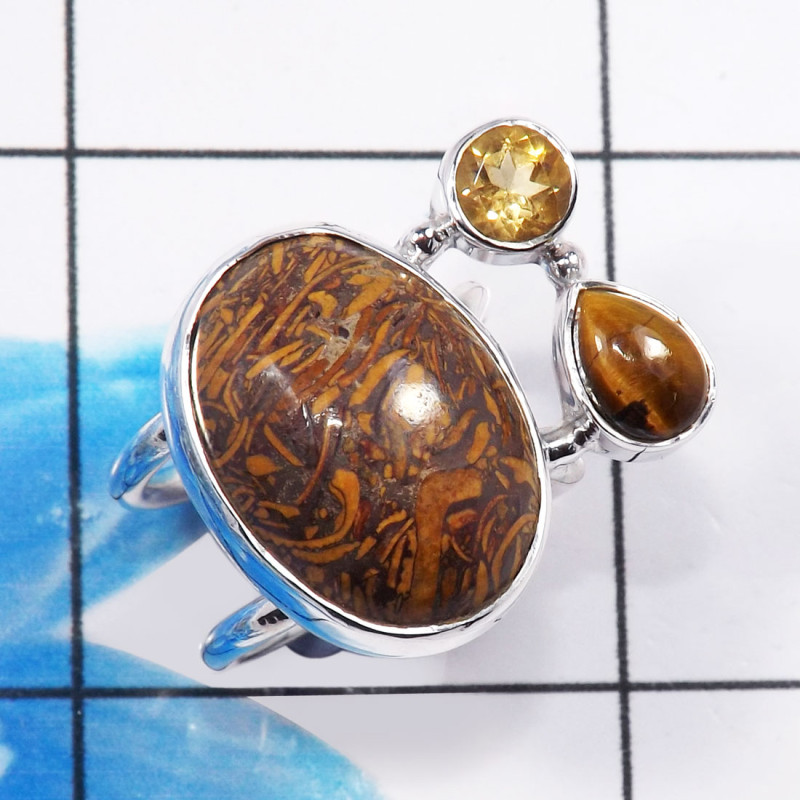 Tiger Eye & Citrine I - CLR935-925 Sterling Silver Designer Handmade Custer Rings Wholes
