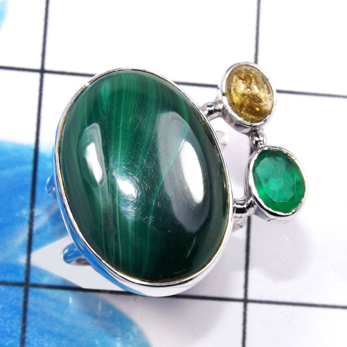 Malachite,Green Onyx O - CLR933-Glamorous 925 Sterling Silver Factory Made Cluster Rings Malachite,Green Onyx O - CLR933-Glamorous 925 Sterling Silver Factory Made Cluster Rings