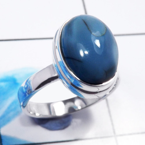 Blue Opal F - STK961-Charming Blue Opal 925 Sterling Silver Fashionable Rings