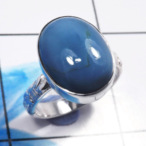 Blue Opal G - STK961-Charming Blue Opal 925 Sterling Silver Fashionable Rings