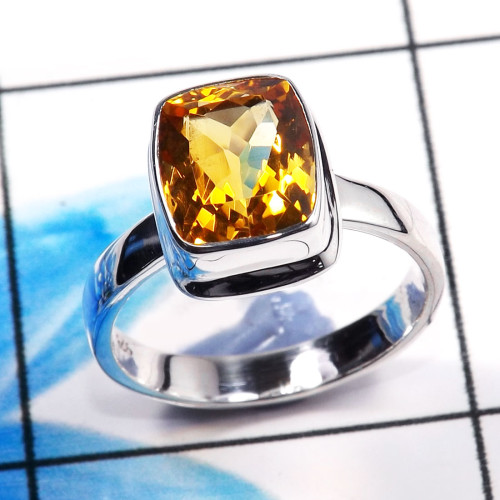 Citrine Cut O - STK960-Charming 925 Sterling Silver Company Handmade Rings Whole
