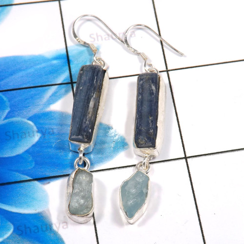 Blue Kynite & Aquamarine Rough H - XSE939-Dazzling Company Made 925 Sterling Silver Rough Stone Jew Blue Kynite & Aquamarine Rough H - XSE939-Dazzling Company Made 925 Sterling Silver Rough Stone Jew