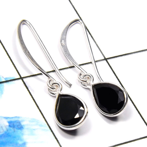 Black Onyx Cut A - BZE806-Fabulous 925 Sterling Silver Designer Handmade Bezel Earr