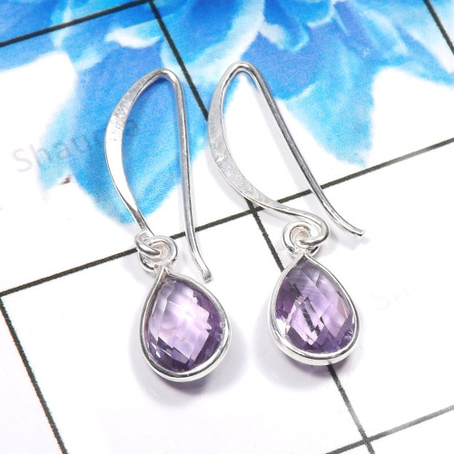 Amethyst Cut E - BZE806-Fabulous 925 Sterling Silver Designer Handmade Bezel Earr