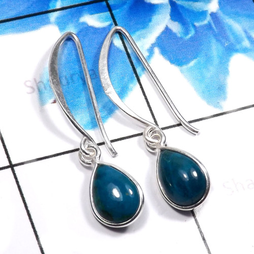 Crysocola H - BZE806-Fabulous 925 Sterling Silver Designer Handmade Bezel Earr