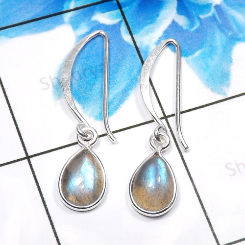 Labradorite Cab I - BZE806-Fabulous 925 Sterling Silver Designer Handmade Bezel Earr
