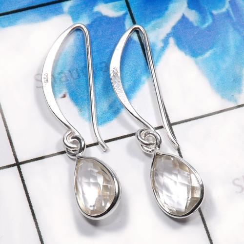 Crystal Quartz A - BZE805-925 Sterling Silver Dazzling Fashionable Bezel Earrings W Crystal Quartz A - BZE805-925 Sterling Silver Dazzling Fashionable Bezel Earrings W