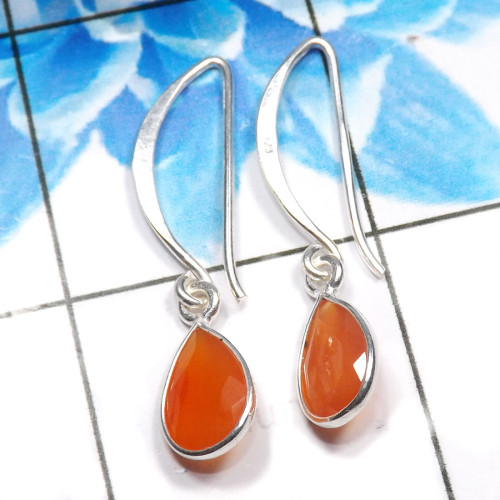 Carnelian L - BZE805-925 Sterling Silver Dazzling Fashionable Bezel Earrings W Carnelian L - BZE805-925 Sterling Silver Dazzling Fashionable Bezel Earrings W
