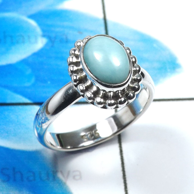 Larimar Cab E - RBS942-Fabulous Larimar 925 Sterling Silver Designer Baby Rings Larimar Cab E - RBS942-Fabulous Larimar 925 Sterling Silver Designer Baby Rings
