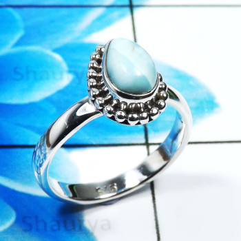 Larimar Cab J - RBS942-Fabulous Larimar 925 Sterling Silver Designer Baby Rings 