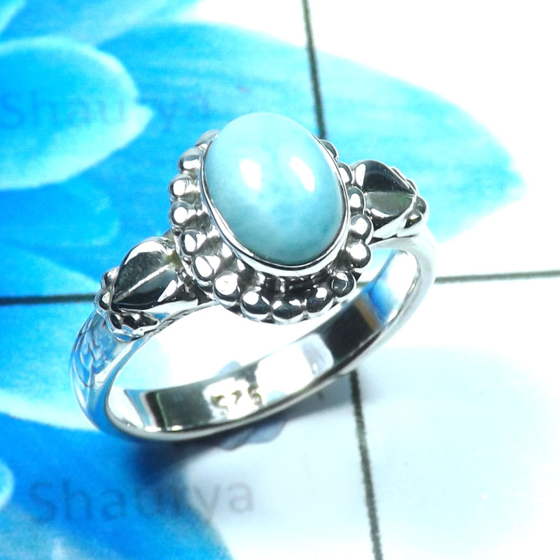 Larimar Cab F - RBS940-925 Sterling Silver Lovely Larimar Baby Rings Designer Wh Larimar Cab F - RBS940-925 Sterling Silver Lovely Larimar Baby Rings Designer Wh