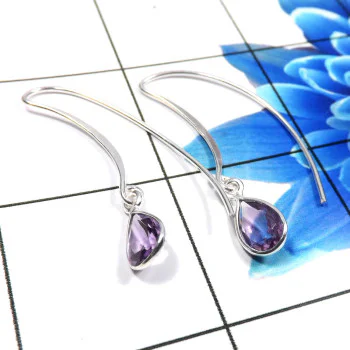 Amethyst Cut D - BZE795-Fabulous Preety Design 925 Sterling Silver Bezel Earrings Amethyst Cut D - BZE795-Fabulous Preety Design 925 Sterling Silver Bezel Earrings