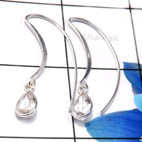 Crystal Quartz E - BZE795-Fabulous Preety Design 925 Sterling Silver Bezel Earrings