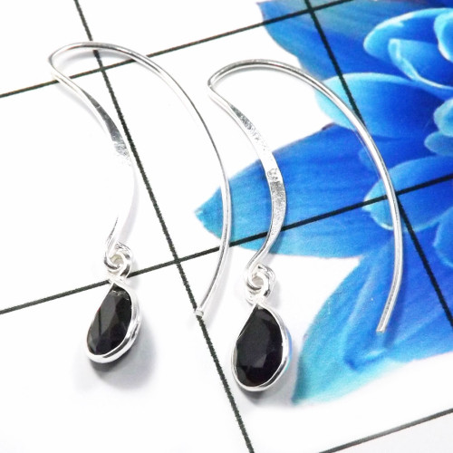 Black Onyx Cut O - BZE795-Fabulous Preety Design 925 Sterling Silver Bezel Earrings