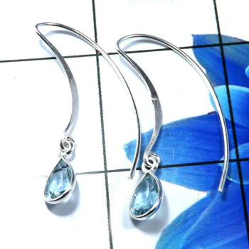 Blue Topaz O - BZE795-Fabulous Preety Design 925 Sterling Silver Bezel Earrings Blue Topaz O - BZE795-Fabulous Preety Design 925 Sterling Silver Bezel Earrings