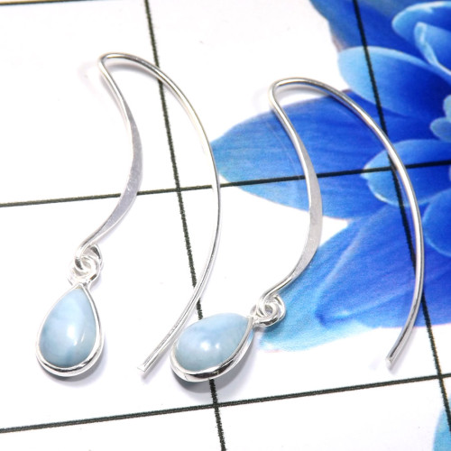 Larimar Cab D - BZE794-Dazzling 925 Sterling Silver Company Made Bezel Earrings Larimar Cab D - BZE794-Dazzling 925 Sterling Silver Company Made Bezel Earrings