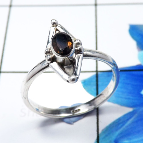 Smokey Quartz Cut C - RBS937-Trendy 925 Sterling Silver Lightweight Rings Designer Han