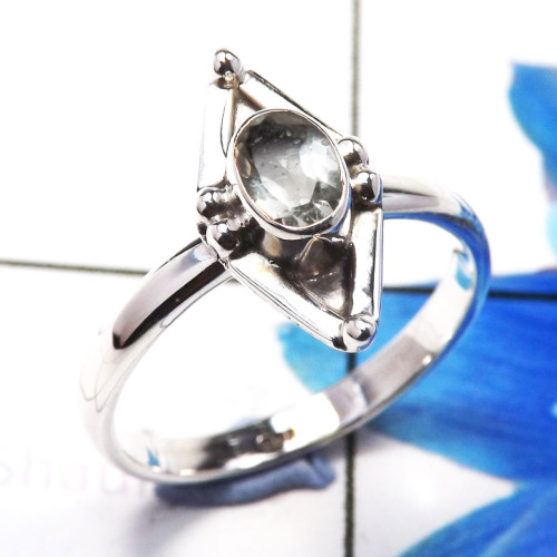 Green Amethyst Cut E - RBS937-Trendy 925 Sterling Silver Lightweight Rings Designer Han
