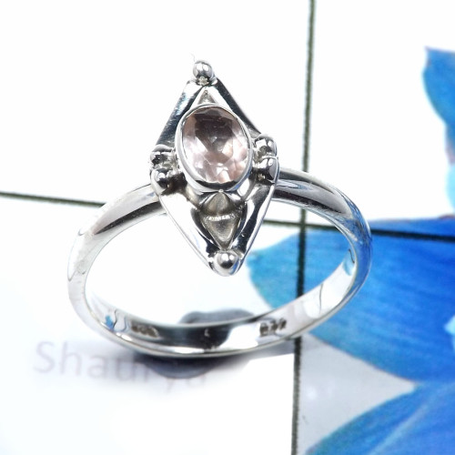 Rose Quartz Cut F - RBS937-Trendy 925 Sterling Silver Lightweight Rings Designer Han