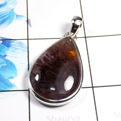 Cacoxenite A - ISP746-Lovely Cacoxenite 925 Sterling Silver Plain Pendants Comp Cacoxenite A - ISP746-Lovely Cacoxenite 925 Sterling Silver Plain Pendants Comp