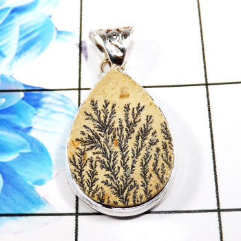 German Psilomelane Dendrite C - ISP737-Charming 925 Sterling Silver Handmade Pendants Preety Des