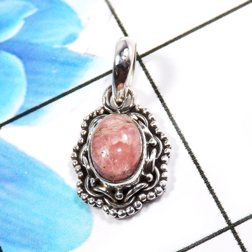 Rhodochrosite B - SD665-925 Sterling Silver Unique Handmade Designer Pendants Fact