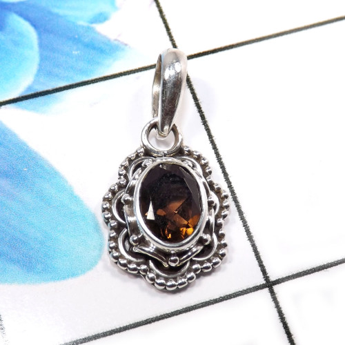 Smokey Cut G - SD665-925 Sterling Silver Unique Handmade Designer Pendants Fact