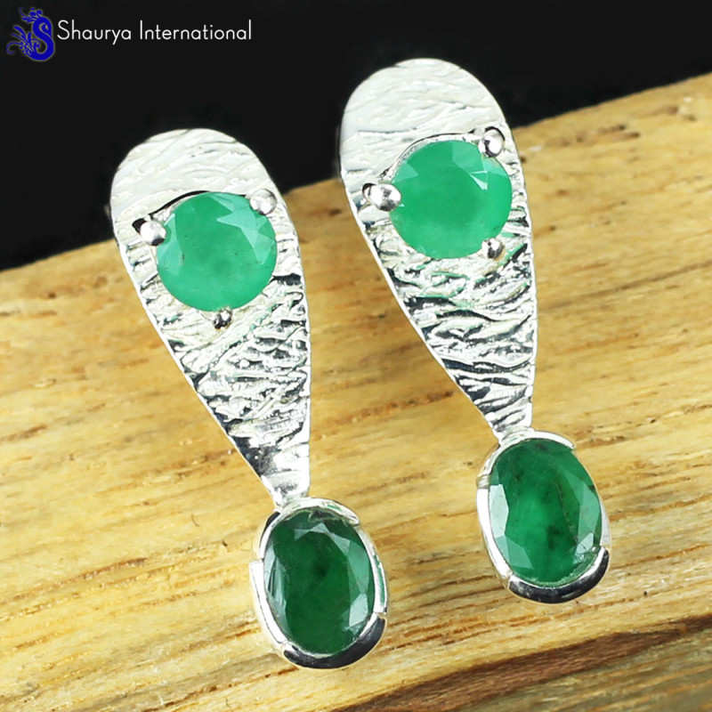 Emerald B - WFJ906-Amazing Emerald 925 Sterling Silver Earrings Factory Manu Emerald B - WFJ906-Amazing Emerald 925 Sterling Silver Earrings Factory Manu