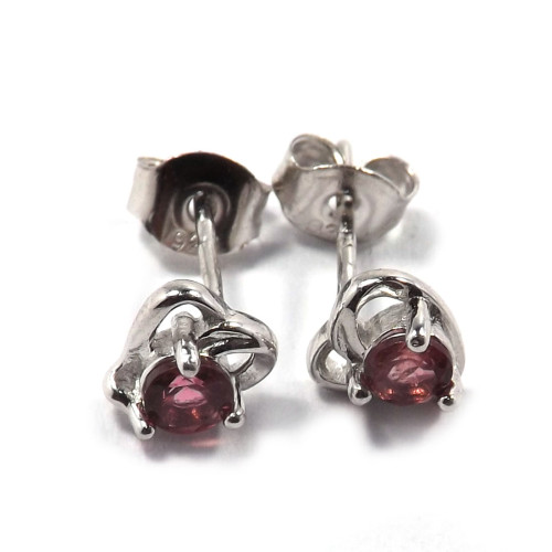 Pink Tourmaline  B - SSE862-3x3 Round 925 Sterling Silver Natural Pink Tourmaline Stu