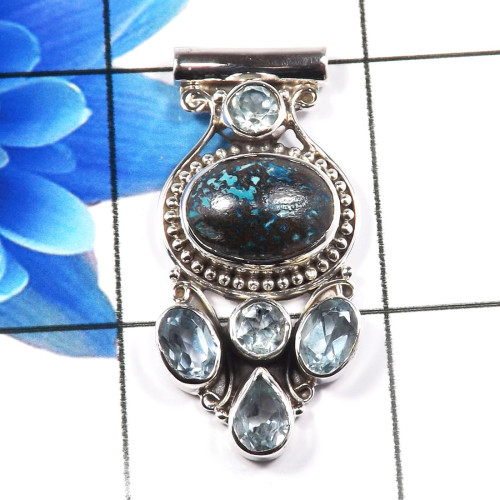 Crysocola & Blue Topaz A - SD651-Unique Indian Company Made 925 Sterling Silver Designer Pe