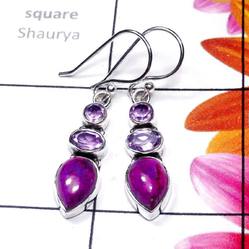 Purple Turquoise C - SDE978-Natural Gemstone Elegant Earring