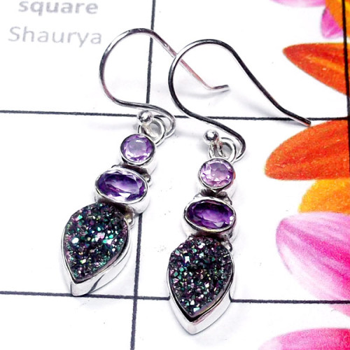 Amethyst D - SDE978-Natural Gemstone Elegant Earring