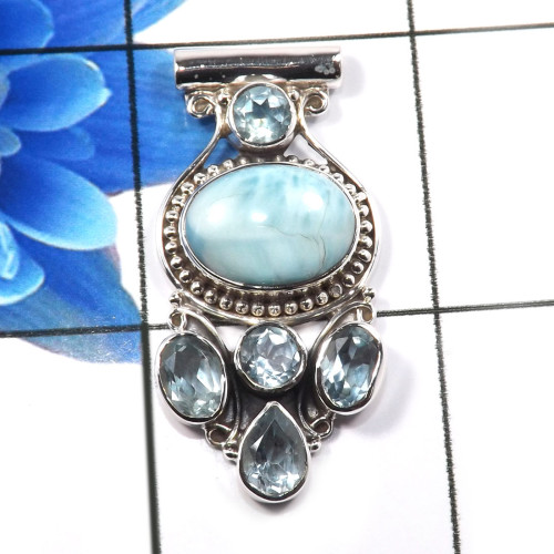 Larimar & Blue Topaz D - SD650-Charming 925 Sterling Silver Designer Fashionable Pendants Larimar & Blue Topaz D - SD650-Charming 925 Sterling Silver Designer Fashionable Pendants