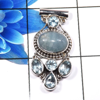 Aquamarine & Blue Topaz J - SD650-Charming 925 Sterling Silver Designer Fashionable Pendants
