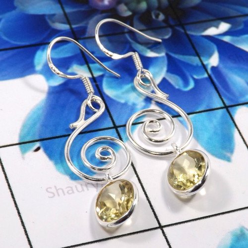 Lemon Topaz A - BZE789-925 Sterling Silver Preety Design Bezel Earrings Handmade Lemon Topaz A - BZE789-925 Sterling Silver Preety Design Bezel Earrings Handmade