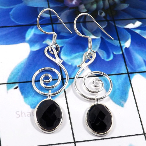 Black Onyx Cut B - BZE789-925 Sterling Silver Preety Design Bezel Earrings Handmade Black Onyx Cut B - BZE789-925 Sterling Silver Preety Design Bezel Earrings Handmade