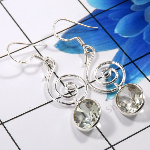 Green Amethyst Cut C - BZE789-925 Sterling Silver Preety Design Bezel Earrings Handmade Green Amethyst Cut C - BZE789-925 Sterling Silver Preety Design Bezel Earrings Handmade