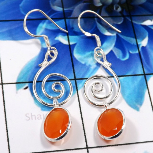 Carnelian Cut F - BZE789-925 Sterling Silver Preety Design Bezel Earrings Handmade Carnelian Cut F - BZE789-925 Sterling Silver Preety Design Bezel Earrings Handmade