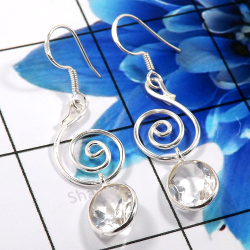 Crystal Quartz G - BZE789-925 Sterling Silver Preety Design Bezel Earrings Handmade Crystal Quartz G - BZE789-925 Sterling Silver Preety Design Bezel Earrings Handmade