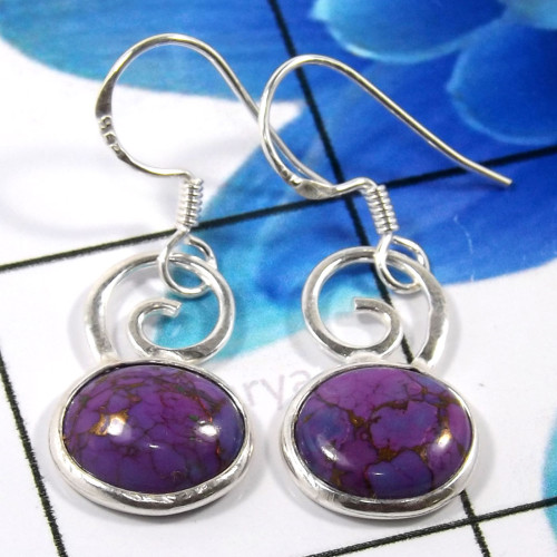 Purple Copper Turquoise A - BZE788-Trendy 925 Sterling Silver Handmade Bezel Earrings Fashio Purple Copper Turquoise A - BZE788-Trendy 925 Sterling Silver Handmade Bezel Earrings Fashio