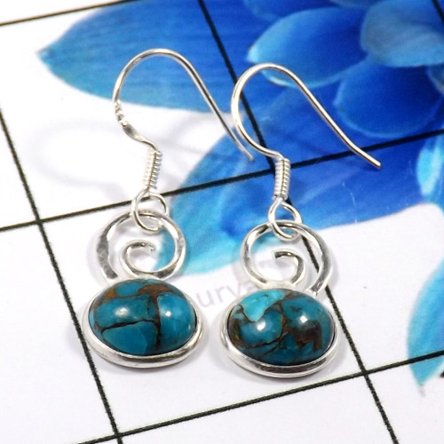 Blue Copper Turquoise B - BZE788-Trendy 925 Sterling Silver Handmade Bezel Earrings Fashio Blue Copper Turquoise B - BZE788-Trendy 925 Sterling Silver Handmade Bezel Earrings Fashio