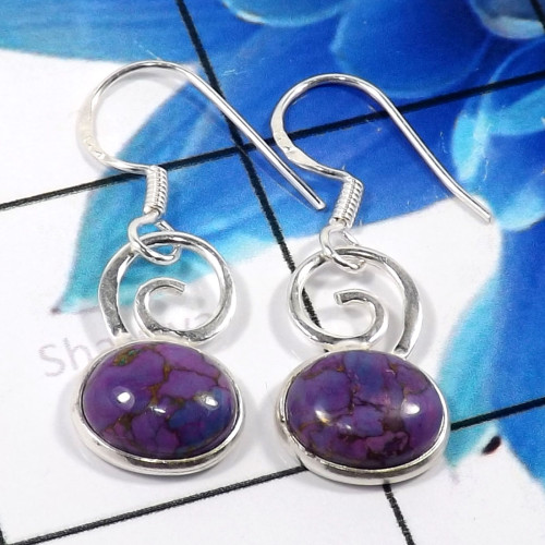 Purple Copper Turquoise C - BZE788-Trendy 925 Sterling Silver Handmade Bezel Earrings Fashio Purple Copper Turquoise C - BZE788-Trendy 925 Sterling Silver Handmade Bezel Earrings Fashio