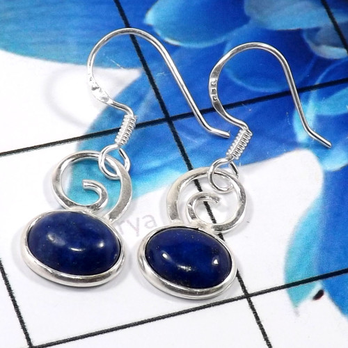 Lapis Lazuli F - BZE788-Trendy 925 Sterling Silver Handmade Bezel Earrings Fashio Lapis Lazuli F - BZE788-Trendy 925 Sterling Silver Handmade Bezel Earrings Fashio